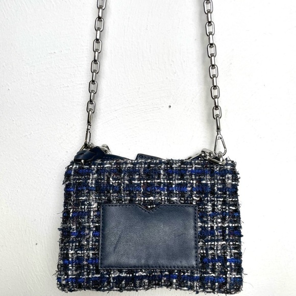 MICHAEL KORS Cece Tweed Small Shoulder Crossbody Satchel Bag Silver Chain Luxury - Picture 11 of 17